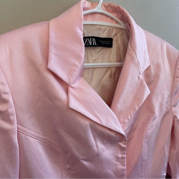 Zara Baby Pink Satin Long Line Blazer – Size XS GUC - Picture 4 of 16